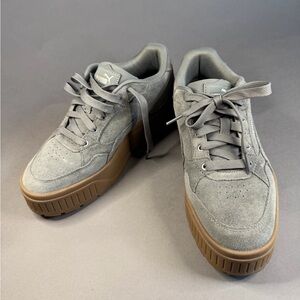 Puma Women's Gray Suede Platform Sneakers with Gum Sole
